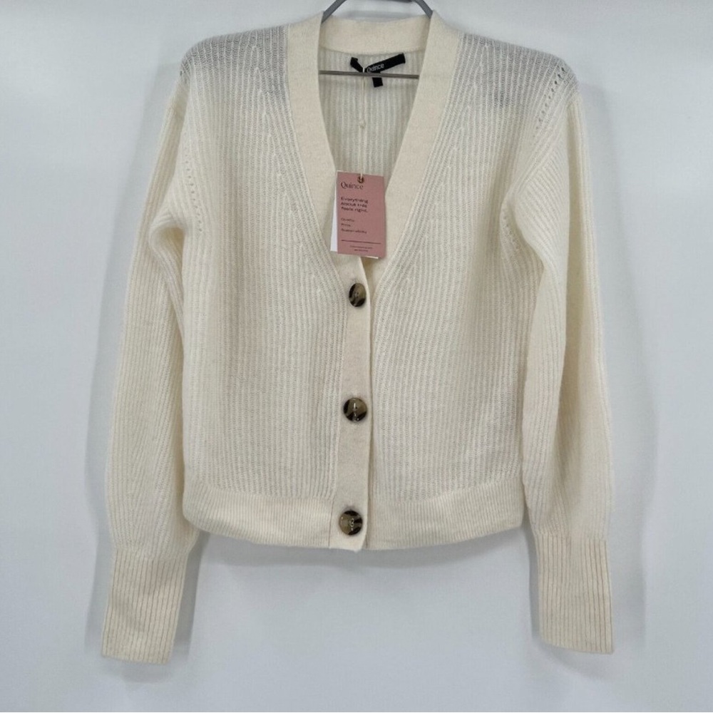 Quince Ivory Baby Alpaca-Merino Wool Cropped Cardigan sz M Women's Button Front